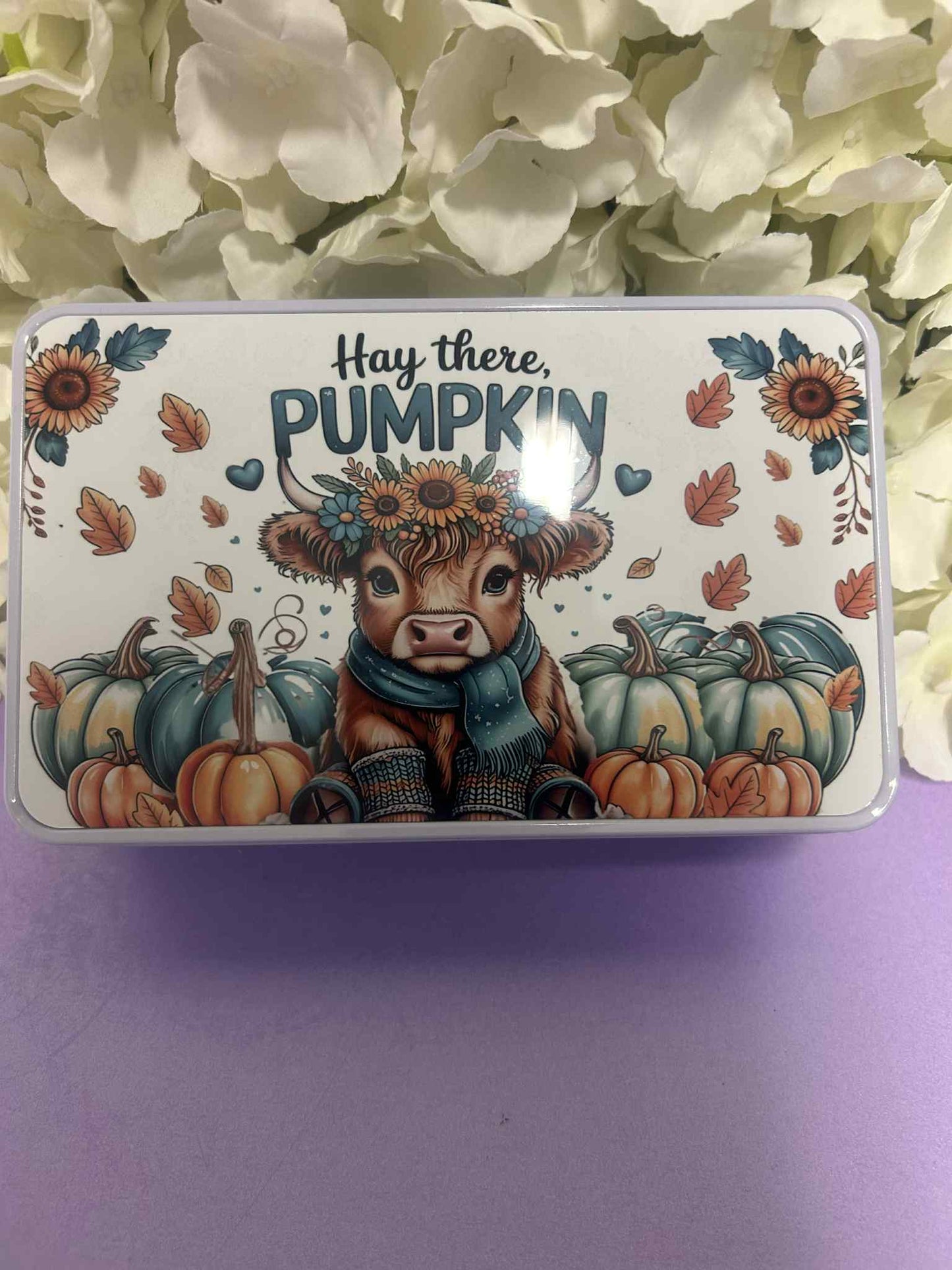 Hay there Pumpkin Cow Themed Tin Lid - Fully Loaded Wax Melt Storage Tin - Complete with 20 triple Snap Bars