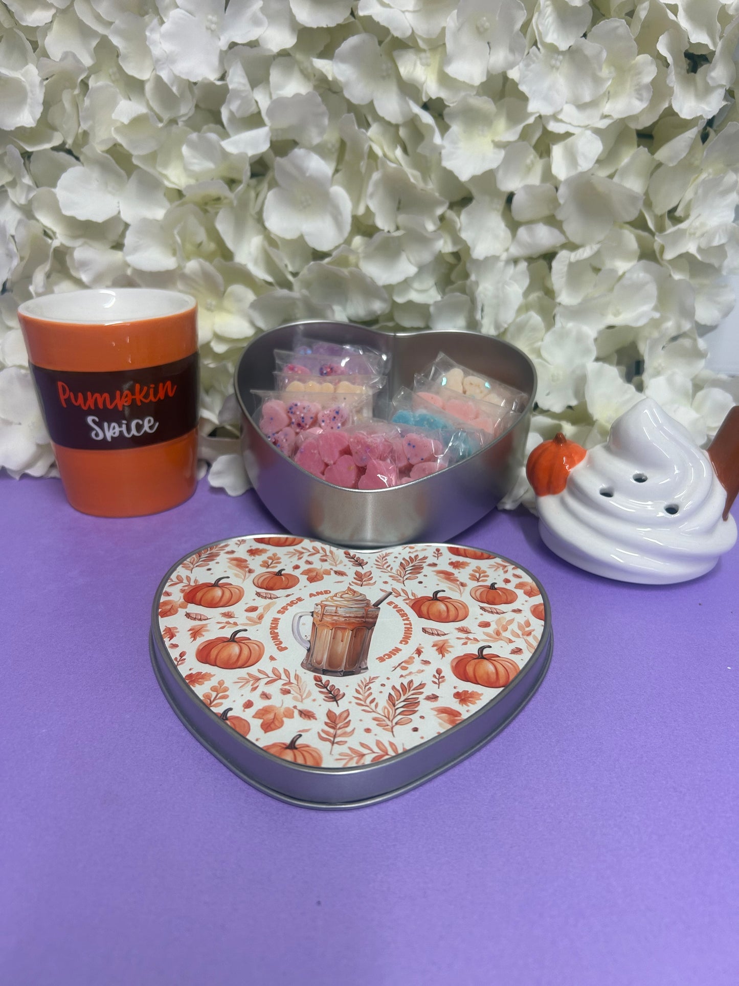 Pumpkin Latte themed Wax Melter and Tin loaded with Wax Melts