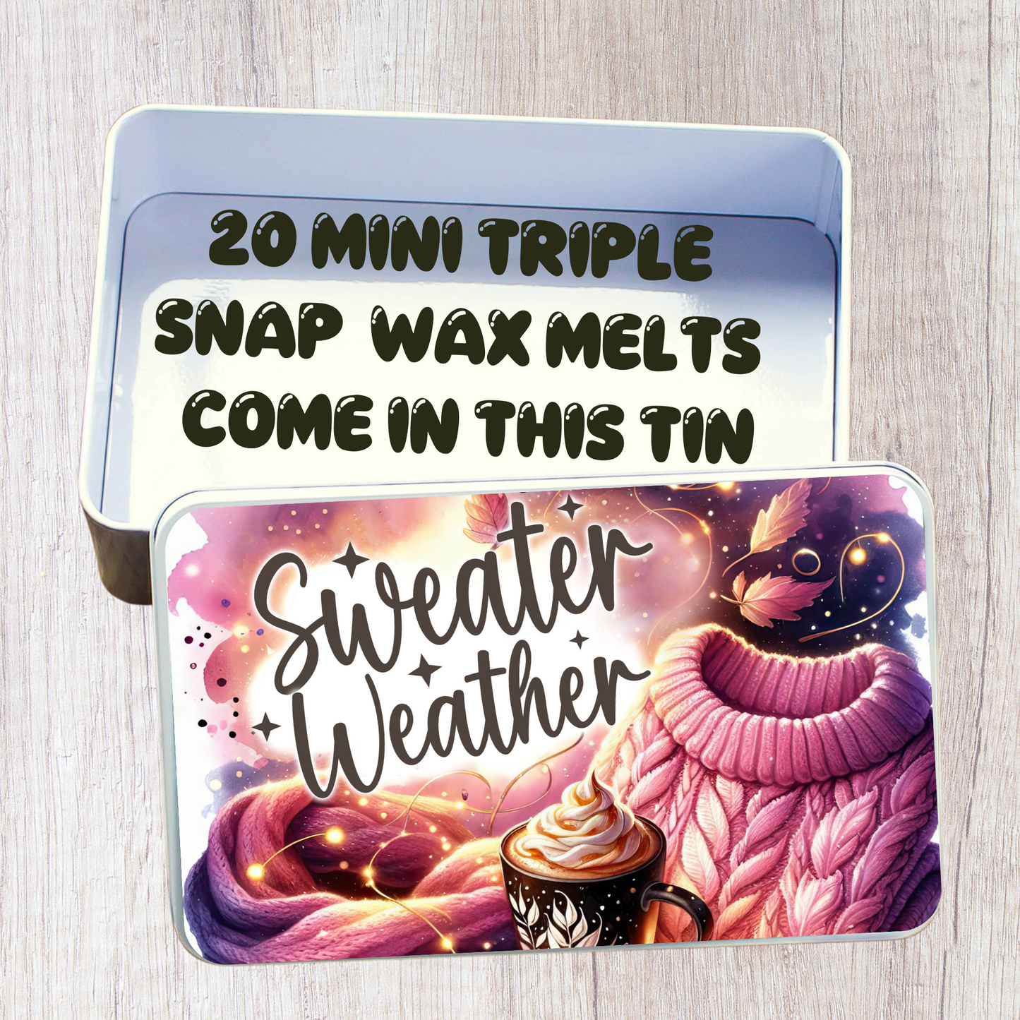 Wax Melt Storage Tin - comes filled with 20 wax melts - Sweater Weather Design