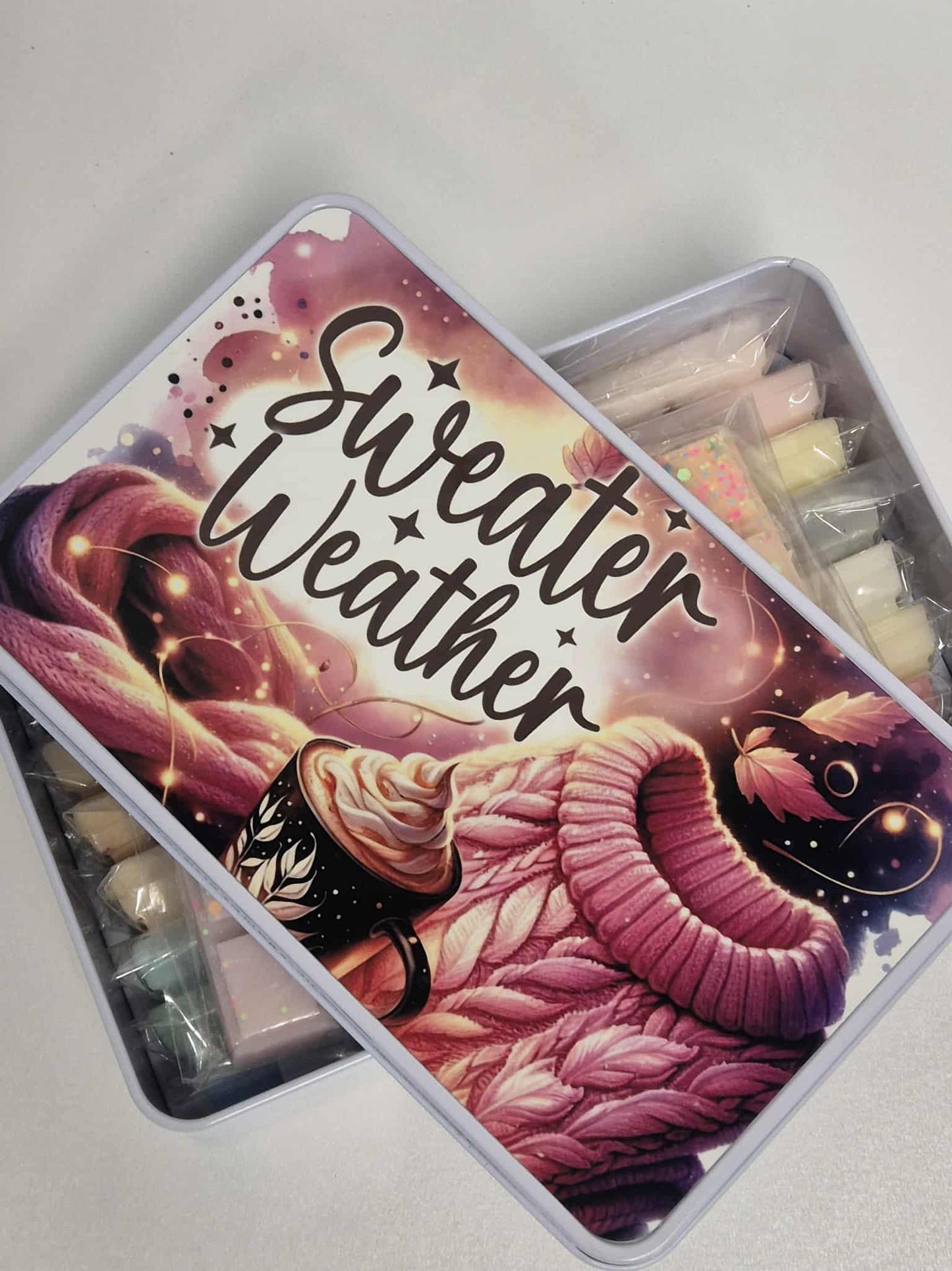 Wax Melt Storage Tin - comes filled with 20 wax melts - Sweater Weather