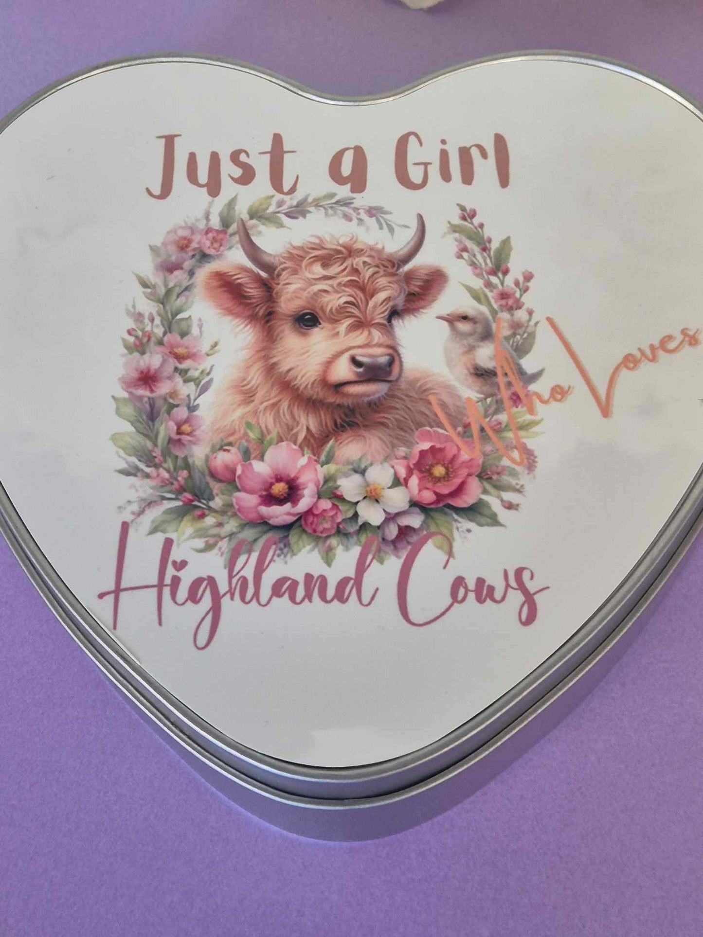 Heart shaped storage tin- 10 wax melts - Highland cow spring just a girl