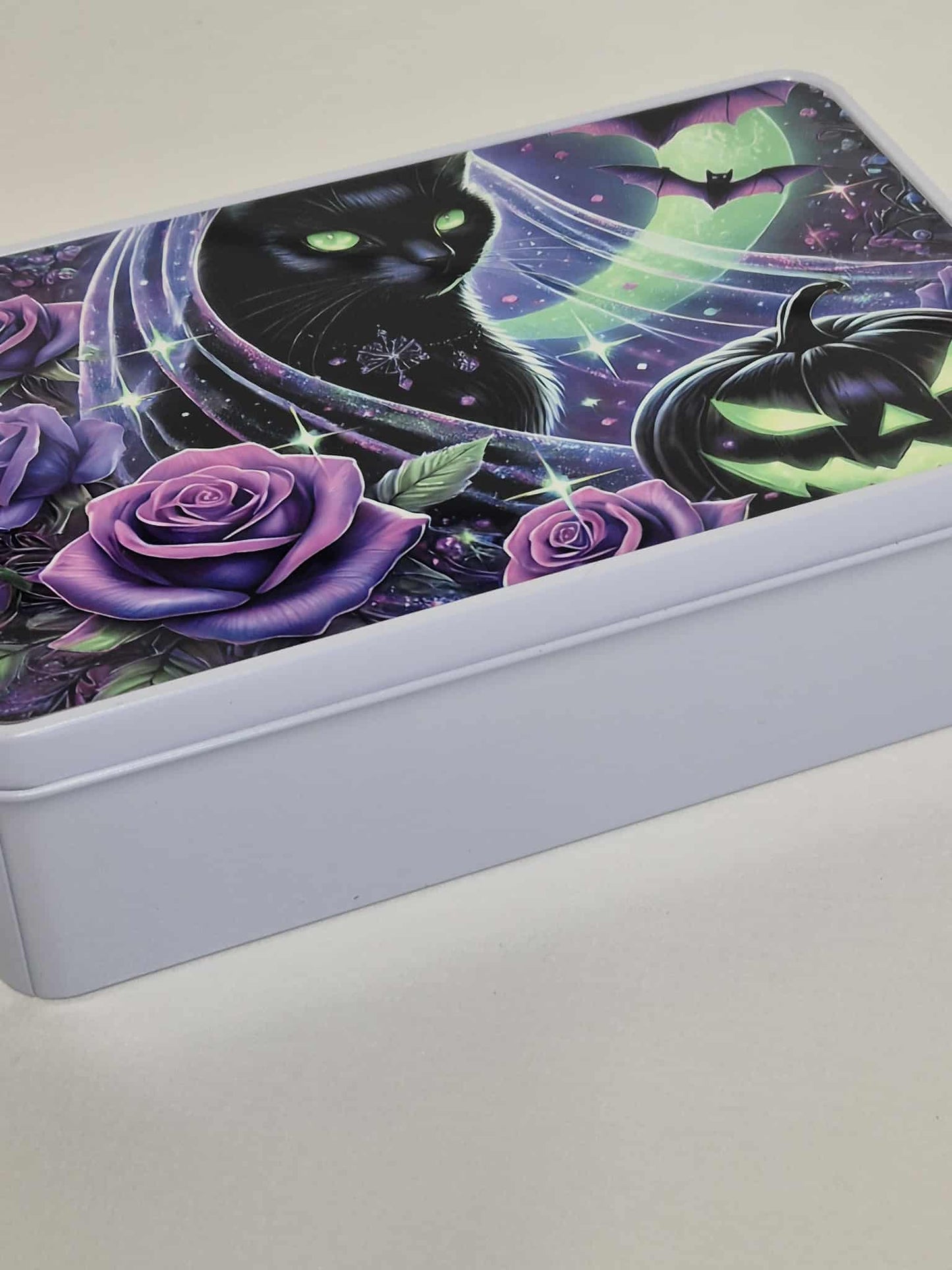 Wax Melt Storage Tin - comes filled with 20 wax melts - Black Cat & Pumpkin Design