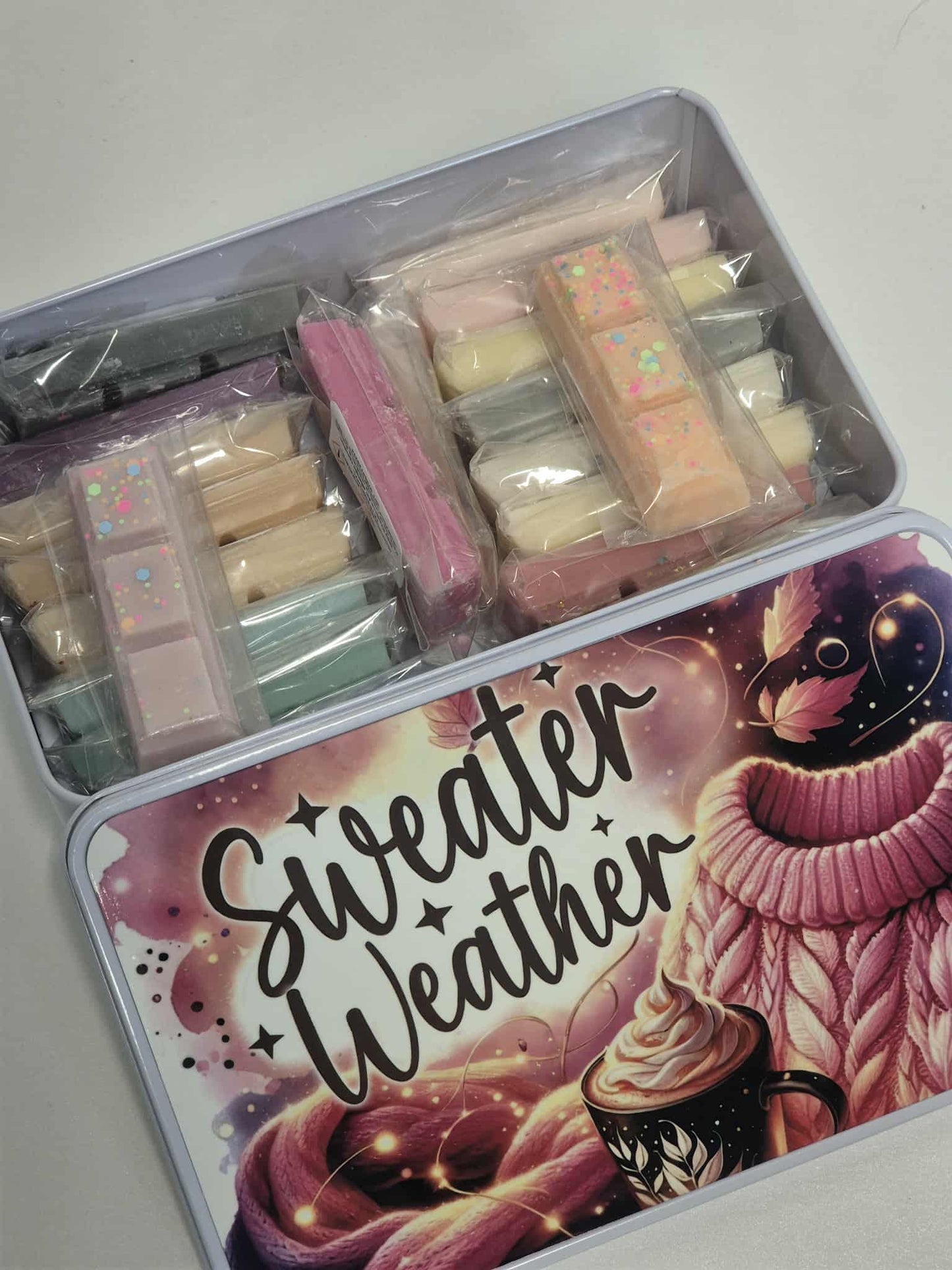 Wax Melt Storage Tin - comes filled with 20 wax melts - Sweater Weather