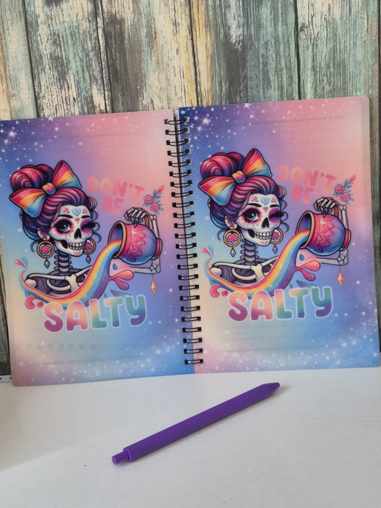 A5 Notebook Sassy Skull Design - Don't be Salty - with novelty pen