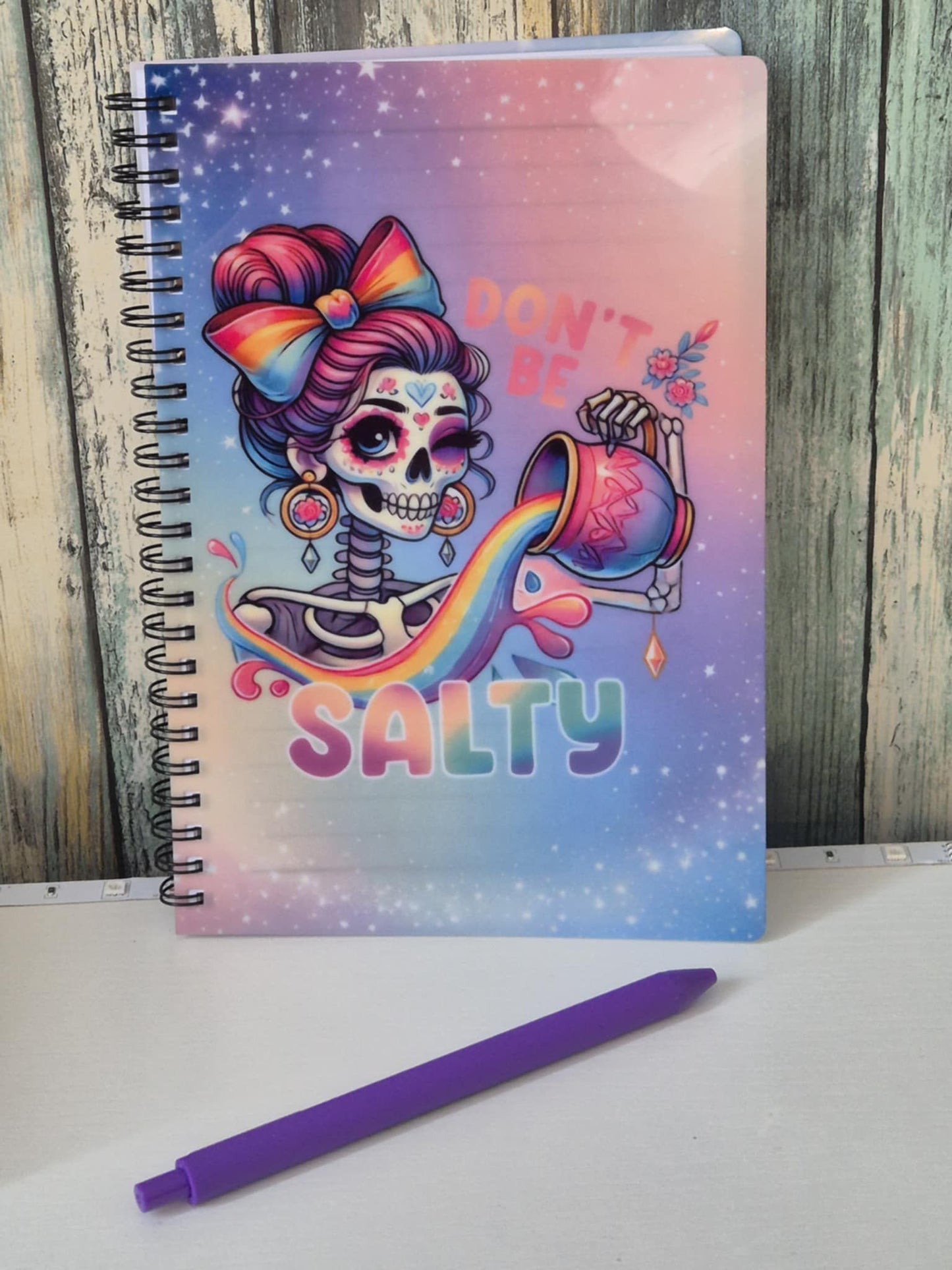 A5 Notebook Sassy Skull Design - Don't be Salty - with novelty pen
