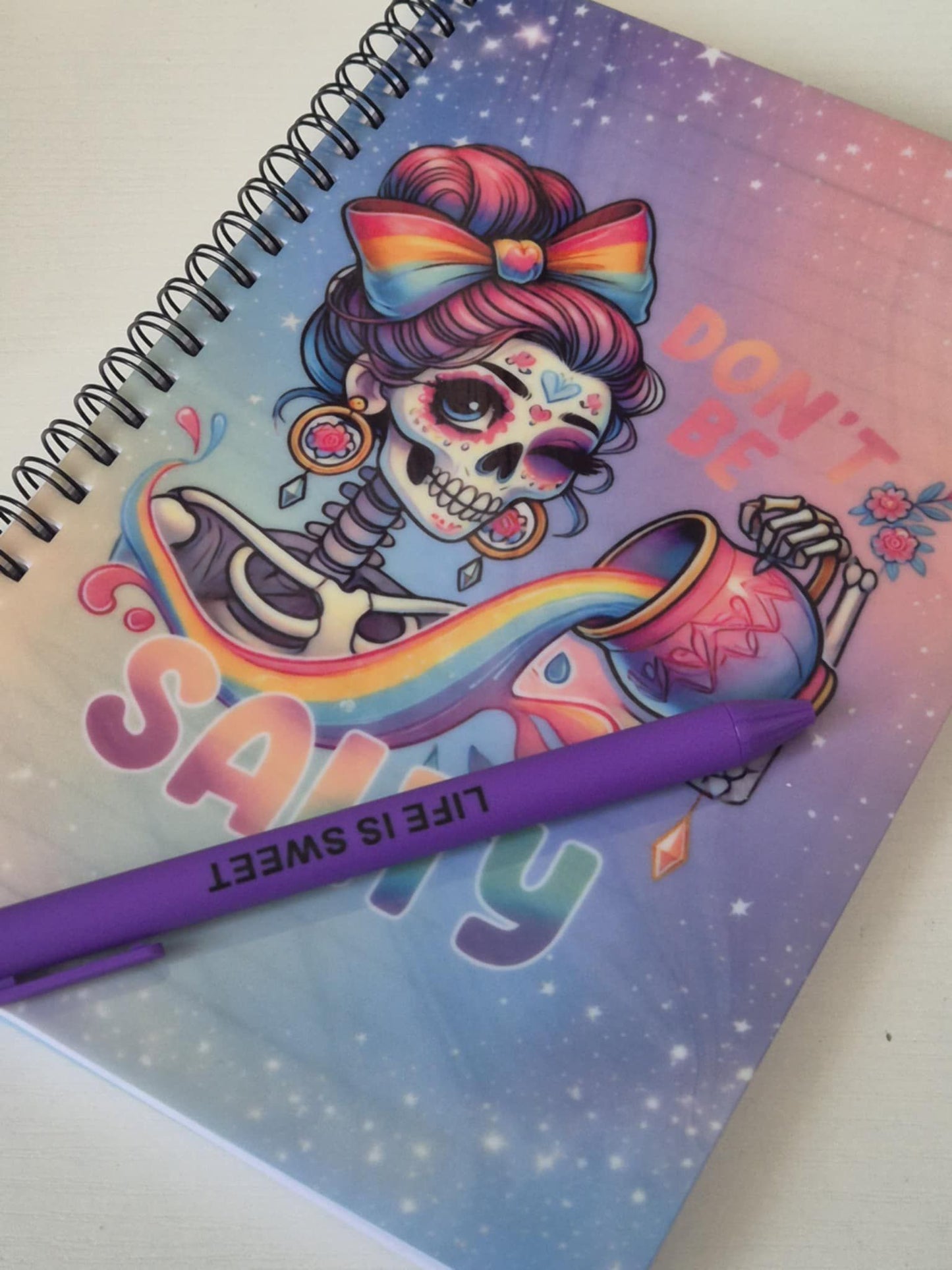 A5 Notebook Sassy Skull Design - Don't be Salty - with novelty pen