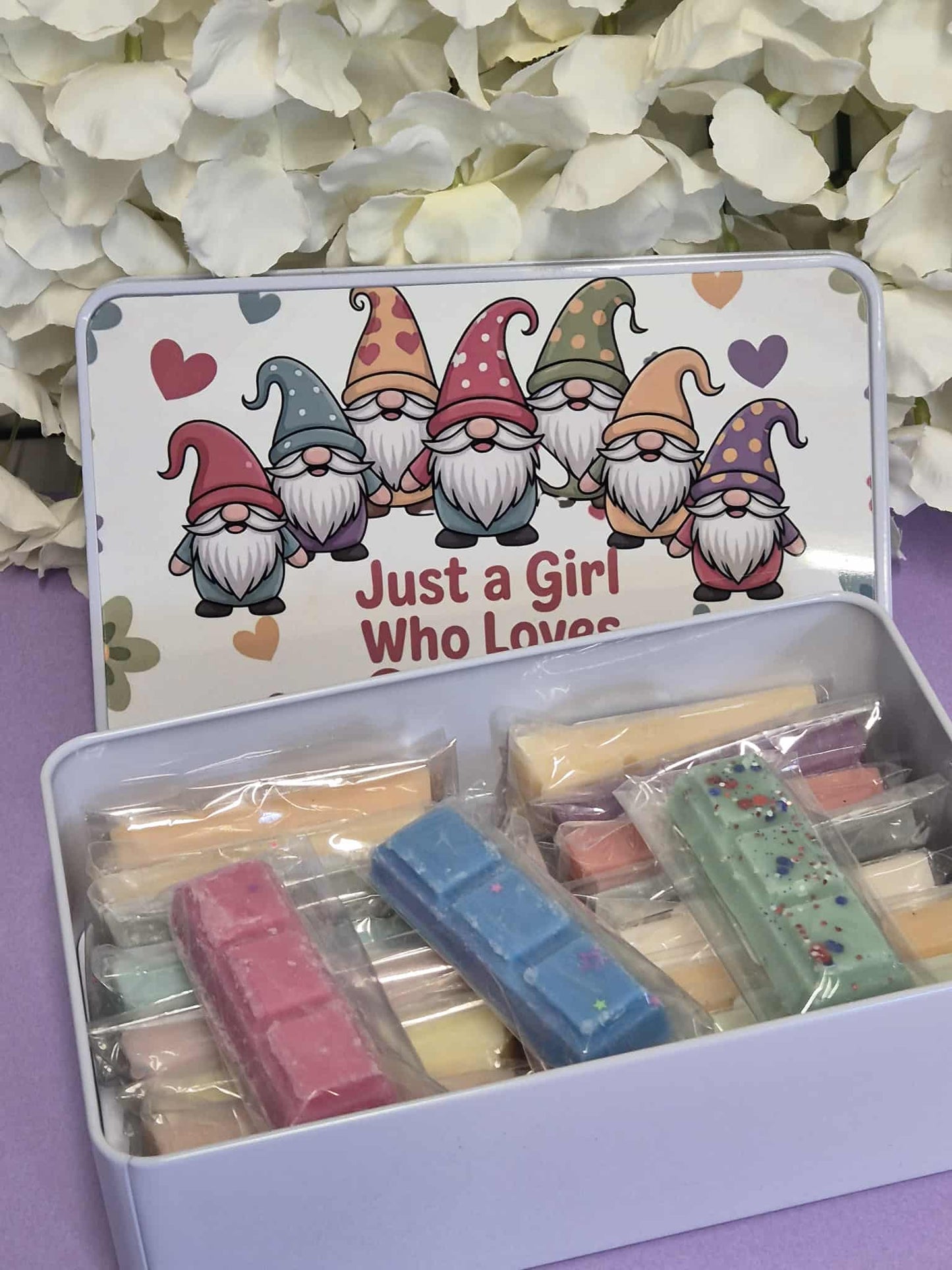 Love Gnomes storage tin - Loaded with 20 Wax Melts - multiple Scents