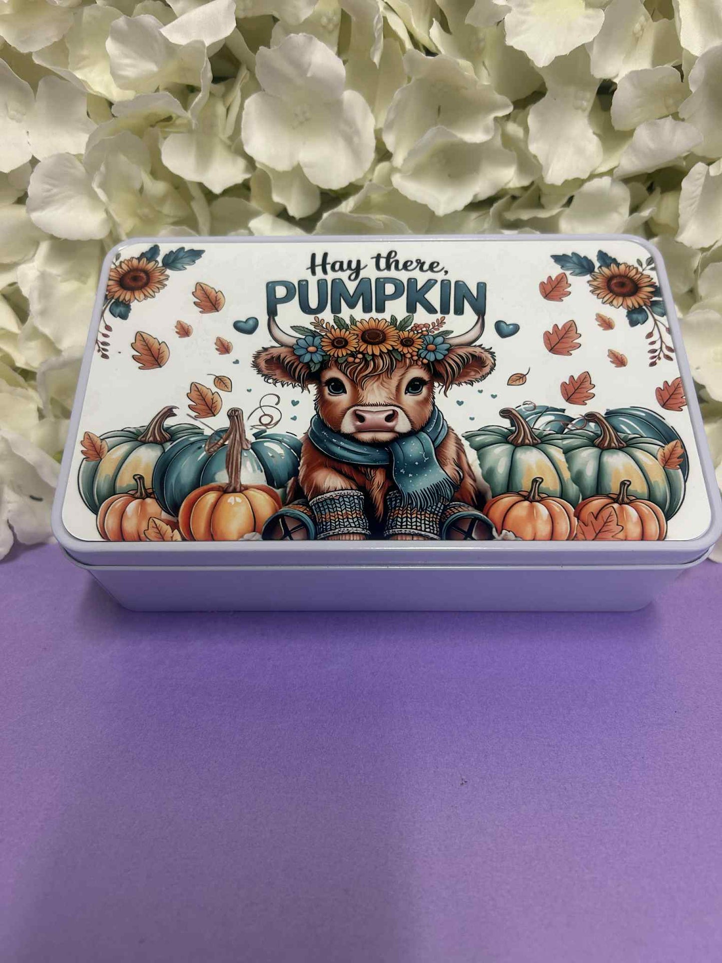 Hay there Pumpkin Cow Themed Tin Lid - Fully Loaded Wax Melt Storage Tin - Complete with 20 triple Snap Bars