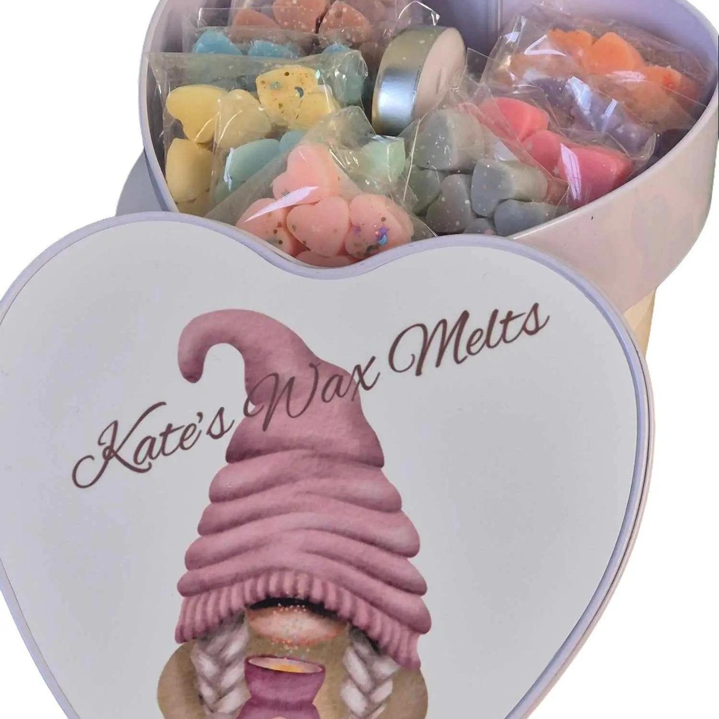 Wax Melt Heart Storage tin - Pink or Purple gnome design Personalized with name