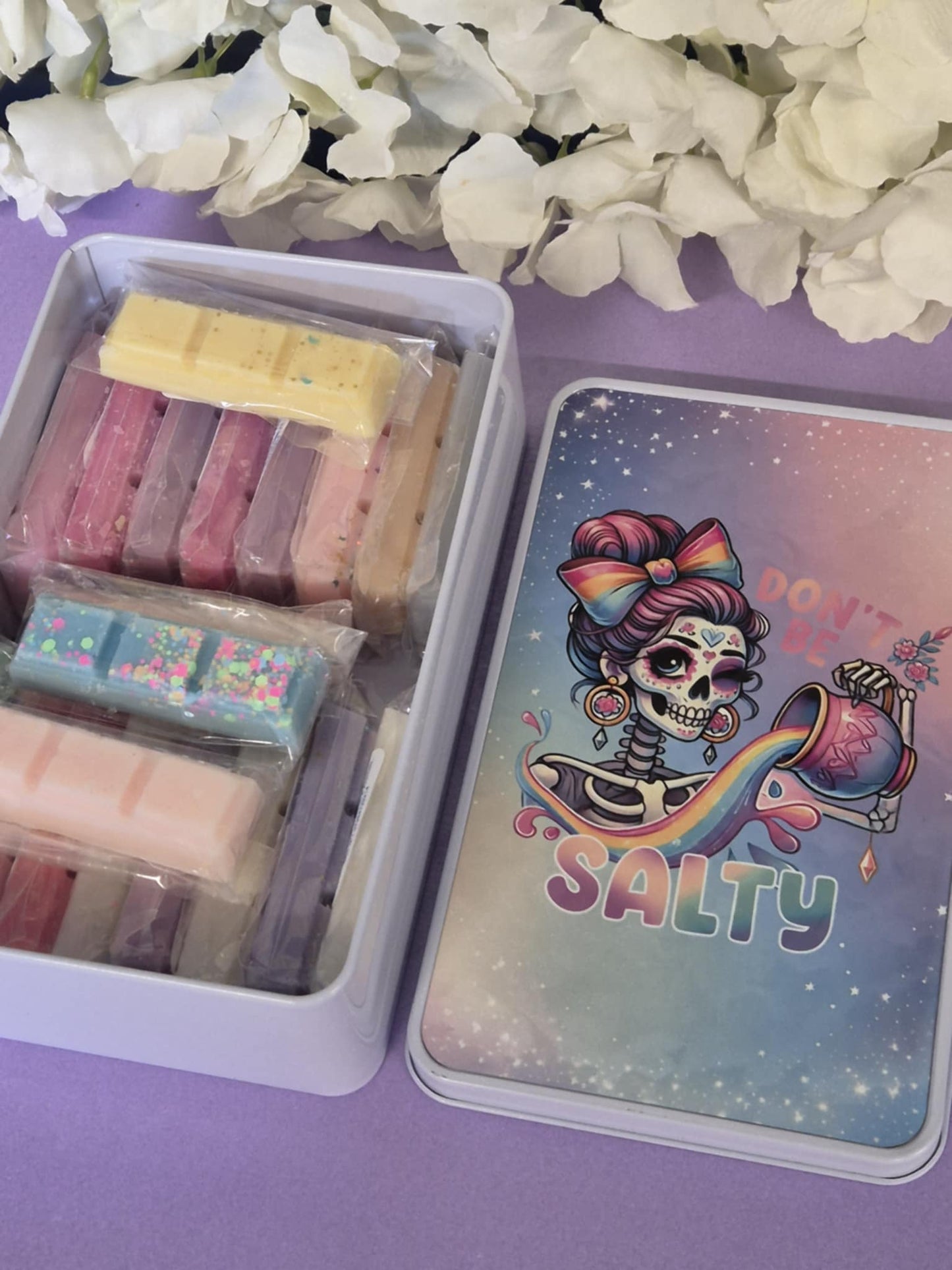Rectangle wax melt storage tin comes with 20 wax melts - Salty skeleton