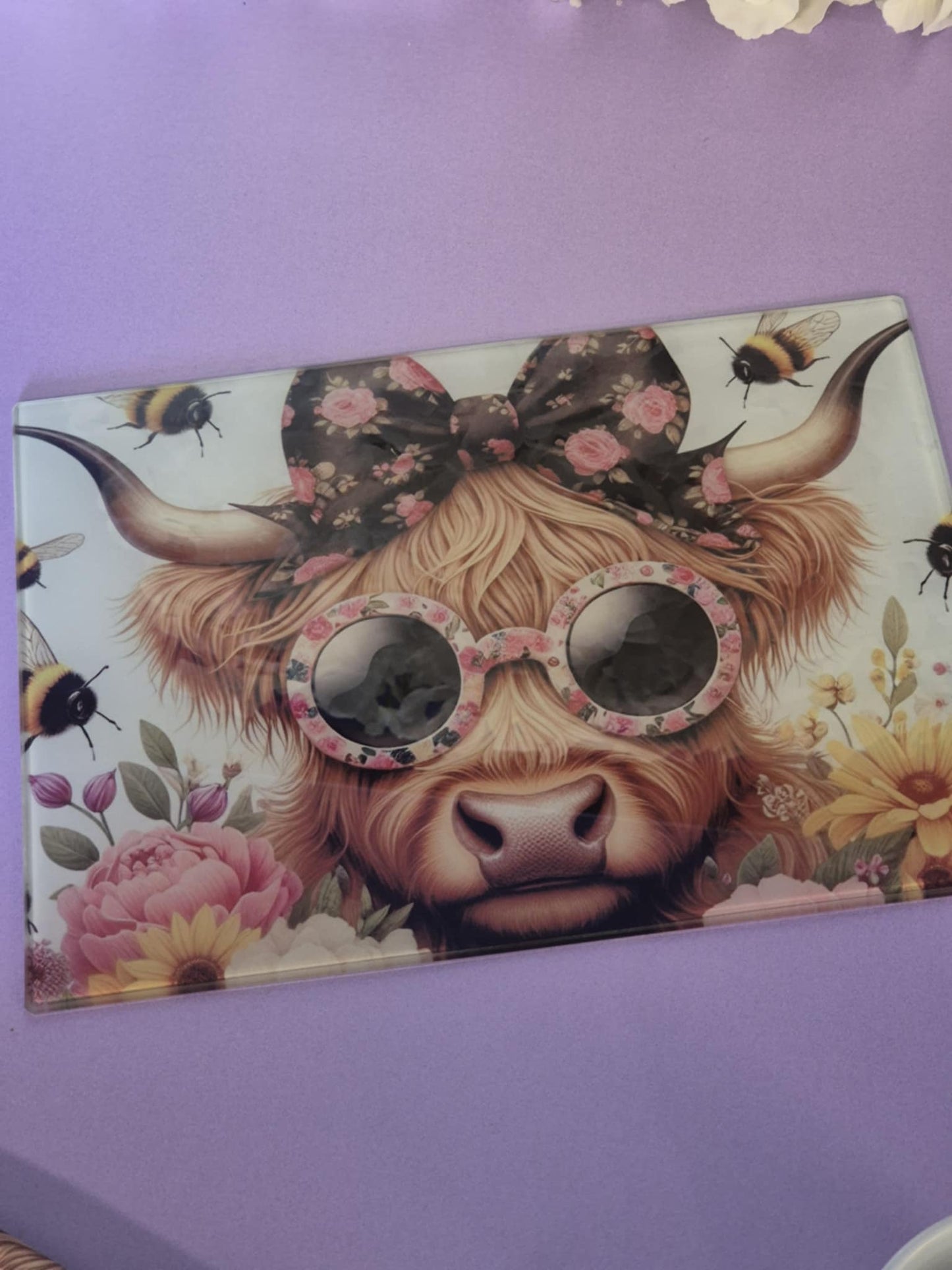 Cutting & Chopping Board A4 Sized - bees highland cow design