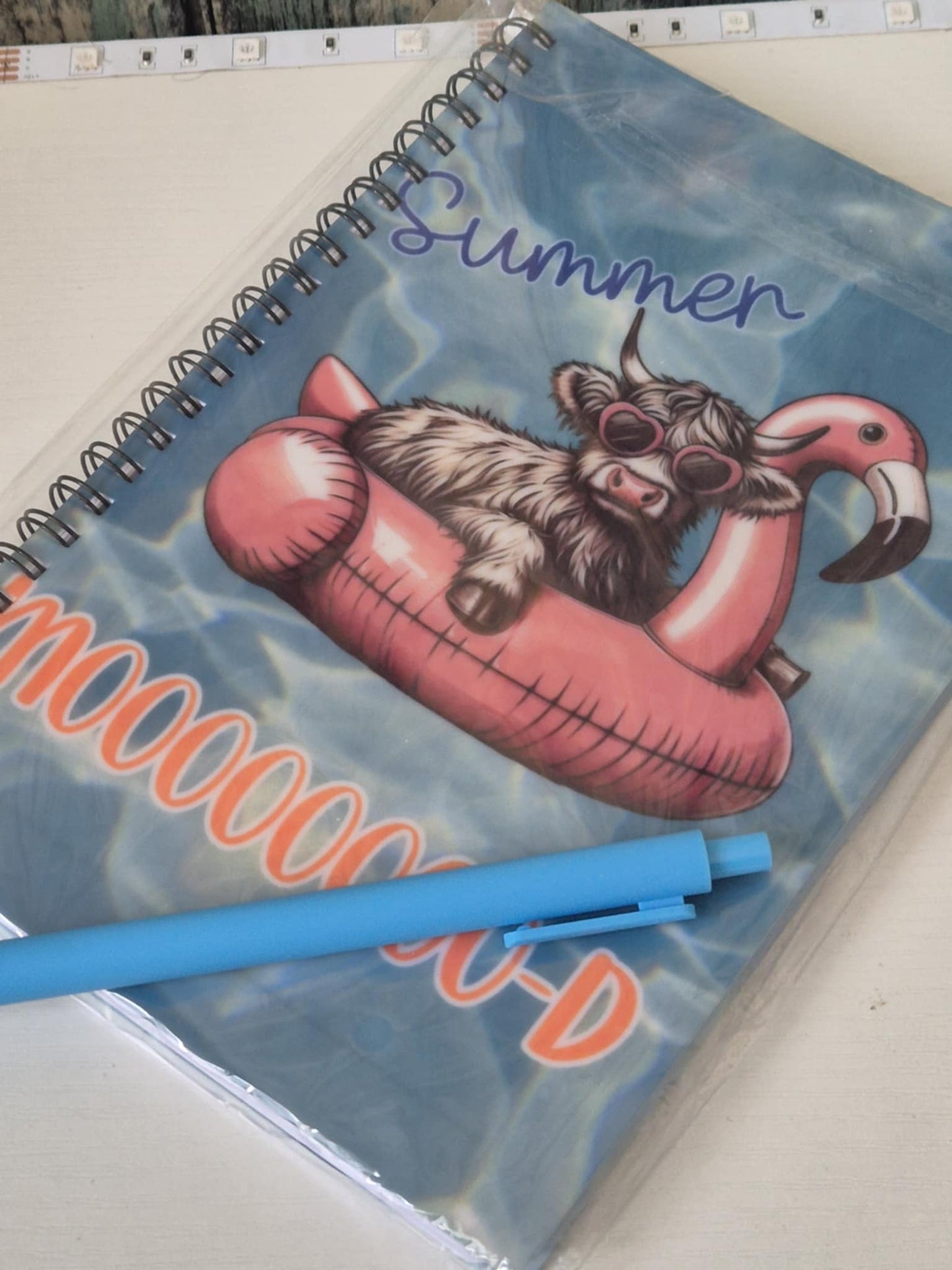A5 Notebook Highland Cow Design - Summer Mooooood - with novelty pen