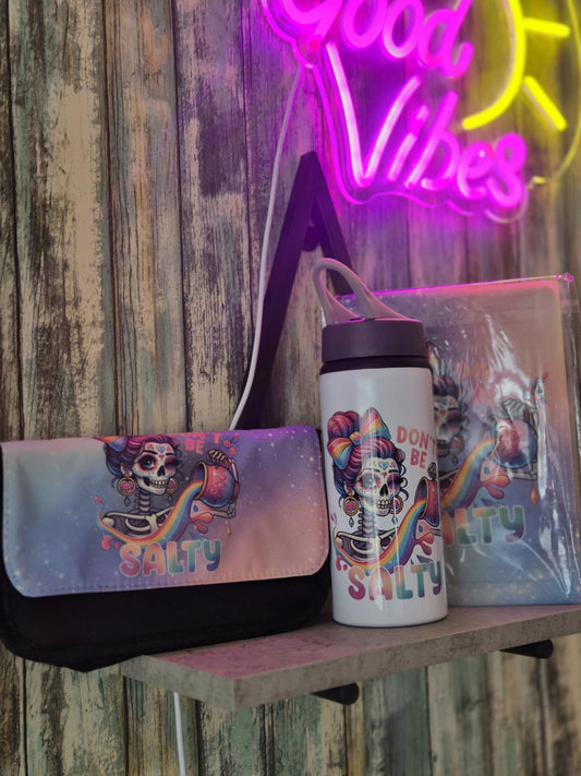 New 3 piece Bundle  - Water bottle, notebook, Pencil case, Dont Be Salty Design