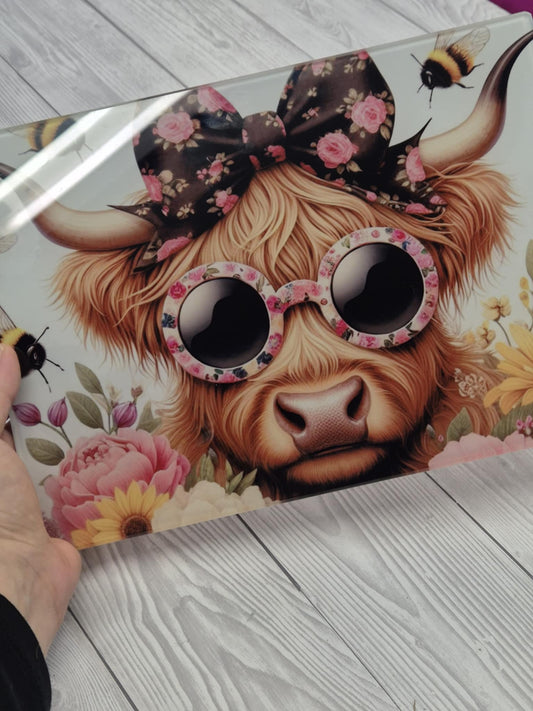 Cutting & Chopping Board A4 Sized - bees highland cow design