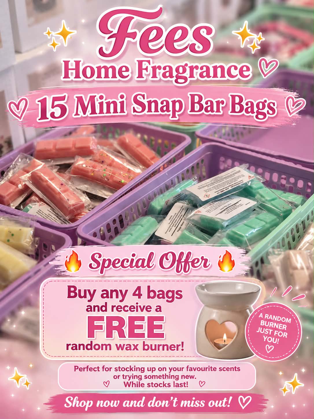 Fees Home Fragrance - 15 mini snap bars ( Buy 4 Bags Get A free Burner)