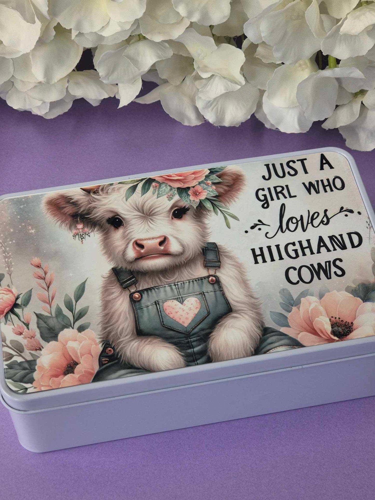 Rectangle wax melt storage tin comes with 20 wax melts - Highland cow Green Floral