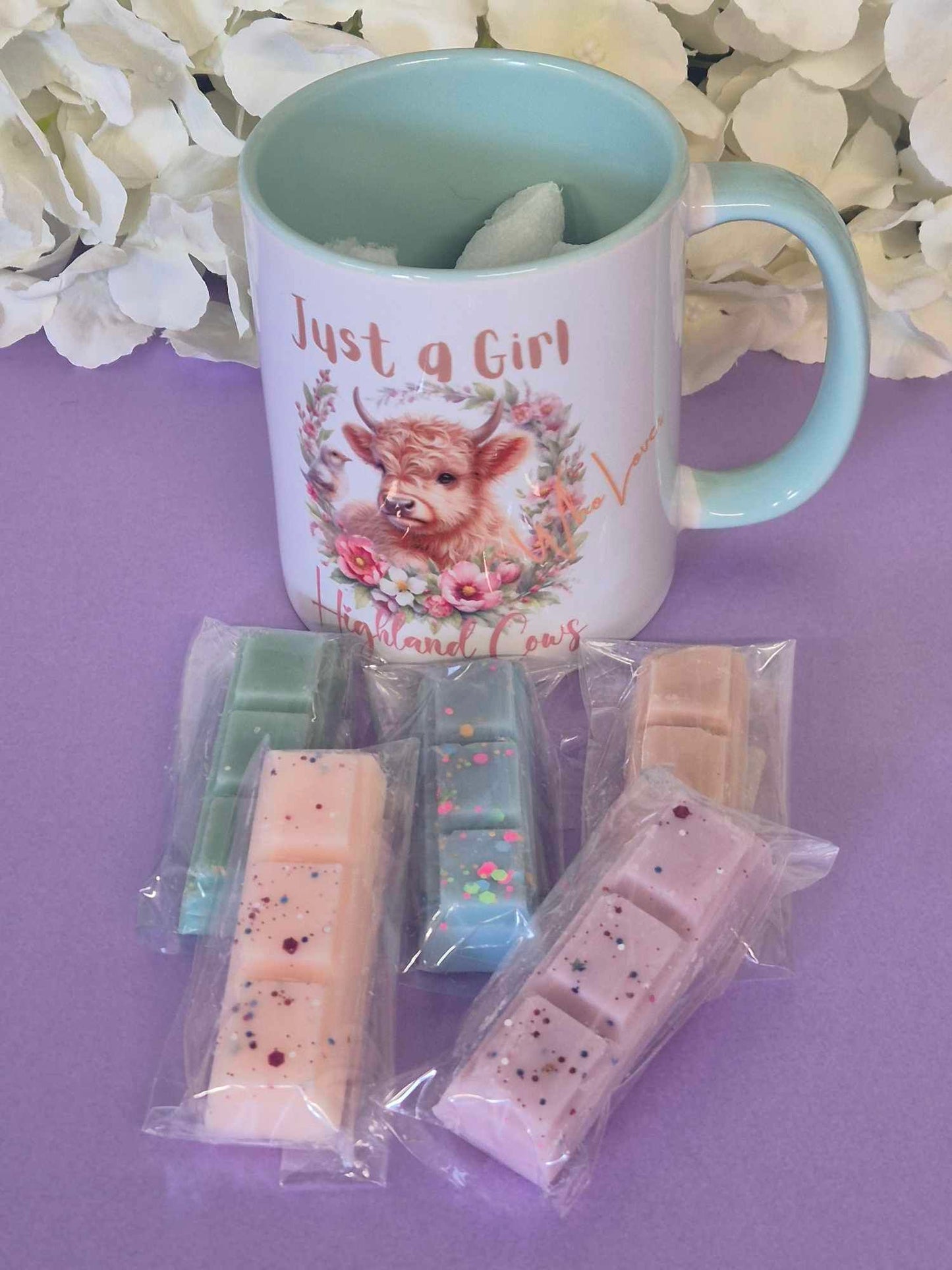 Mug & Wax Melt Gift Set - Spring Highland cow just a girl