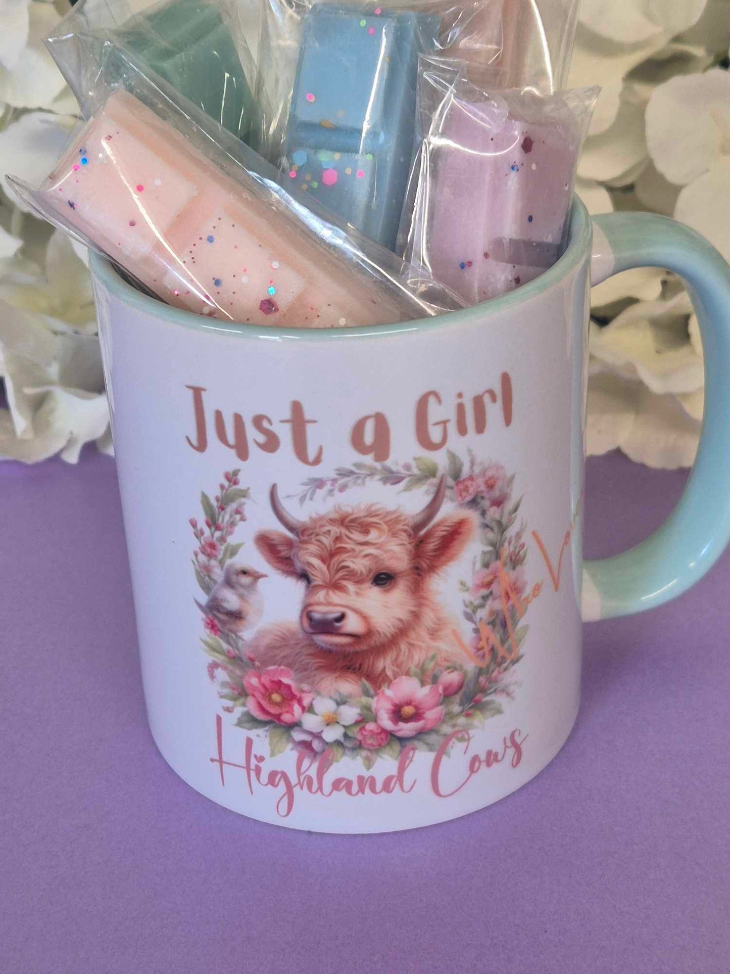 Mug & Wax Melt Gift Set - Spring Highland cow just a girl