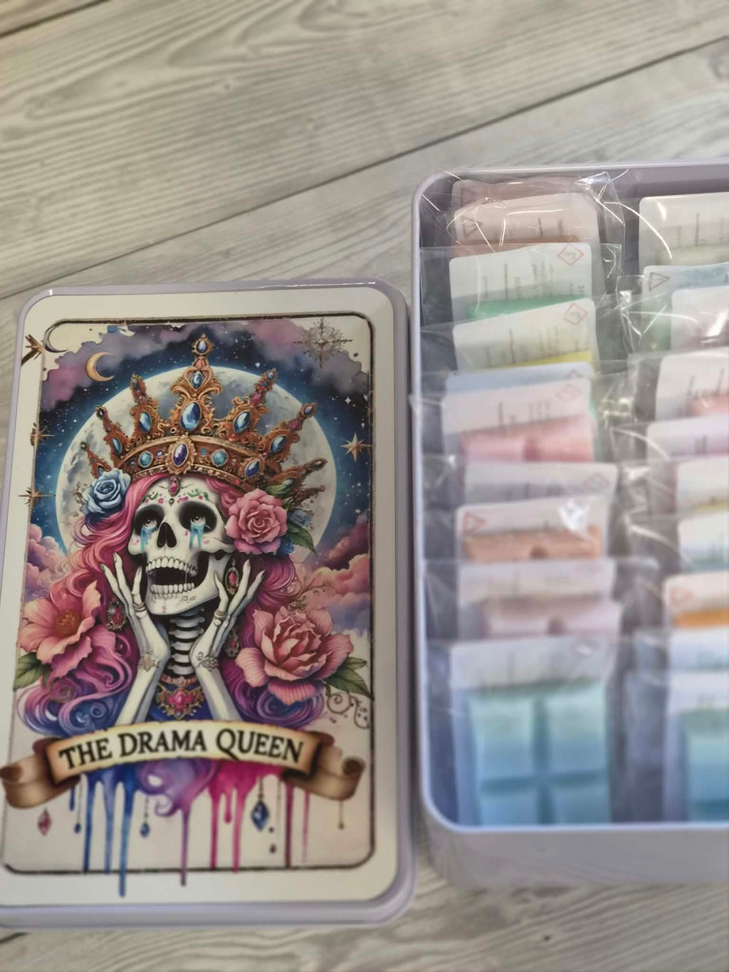 Skeleton Drama Queen  wax melt storage tin with 20 wax melts
