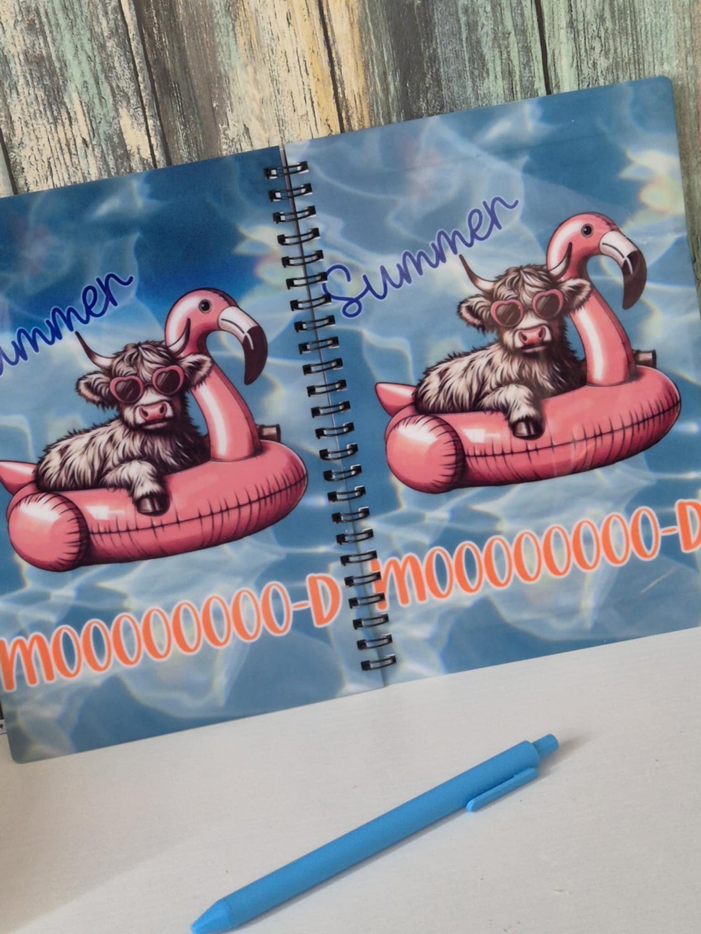 A5 Notebook Highland Cow Design - Summer Mooooood - with novelty pen