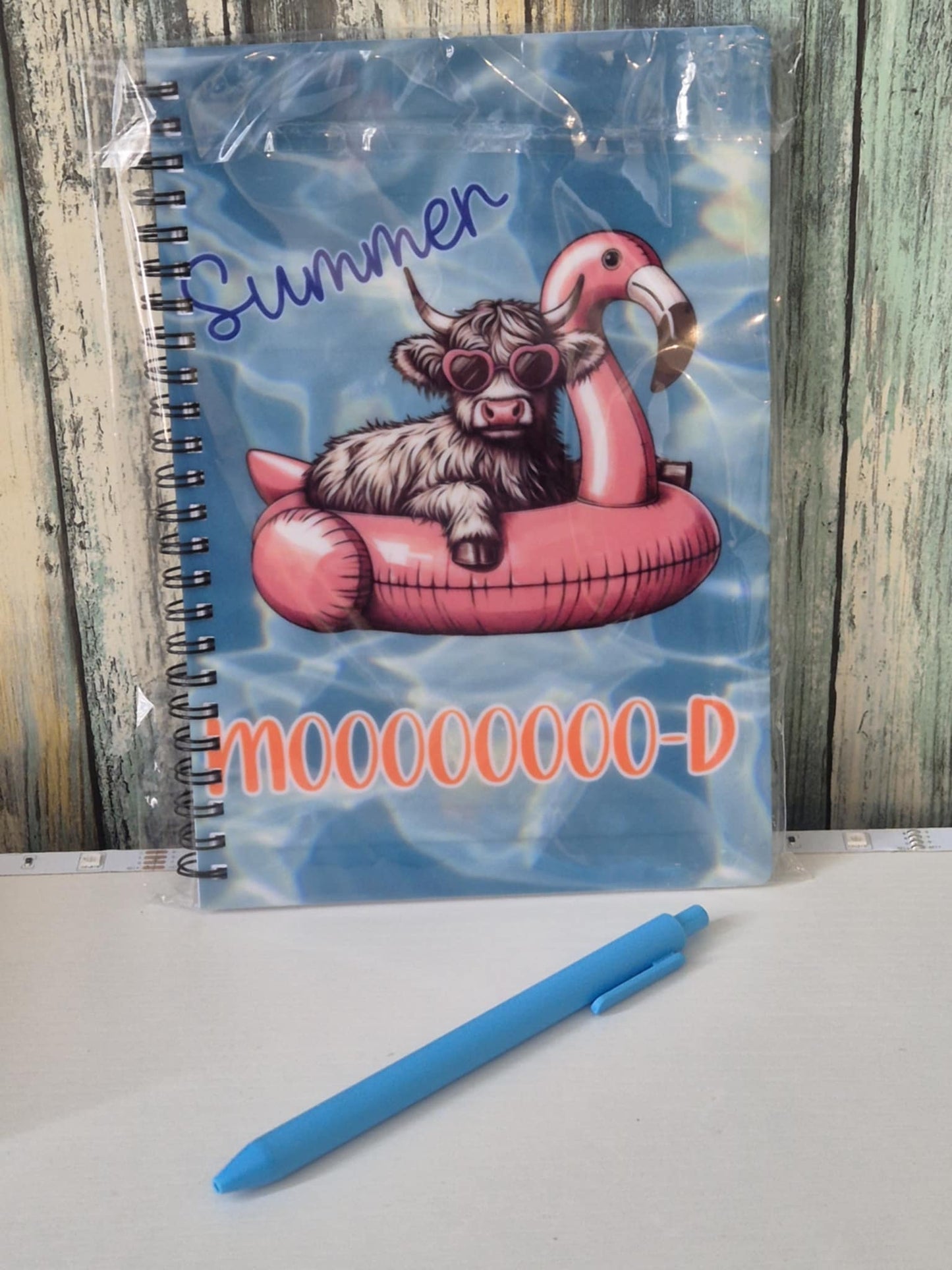 A5 Notebook Highland Cow Design - Summer Mooooood - with novelty pen