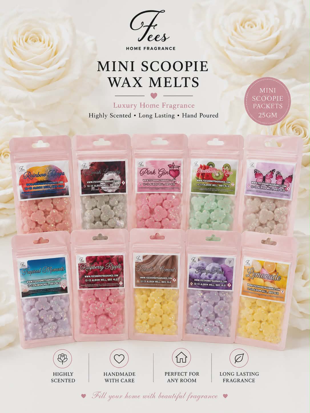 Fees Home Fragrance - 12 packets Bundle x 25 gm packet wax melts
