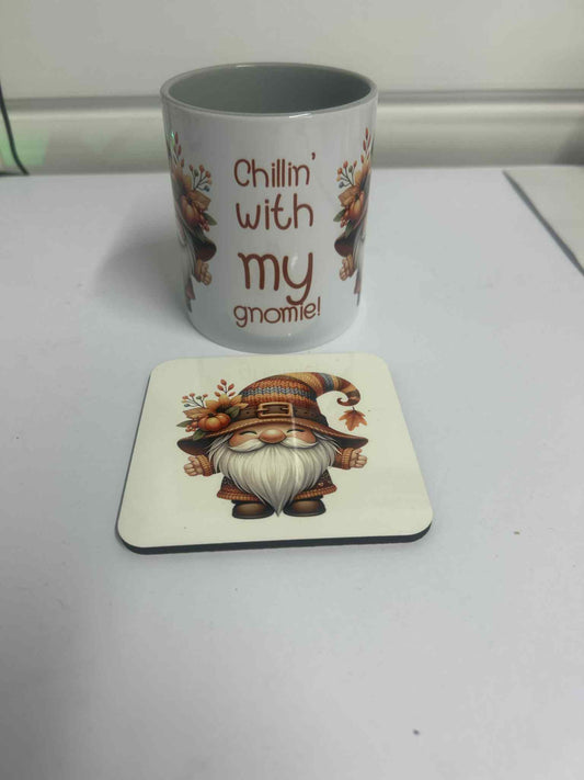 Gift Set - Gnome "chillin' with my gnomie Gnome Design Mug & Coaster Box Gift Wrap