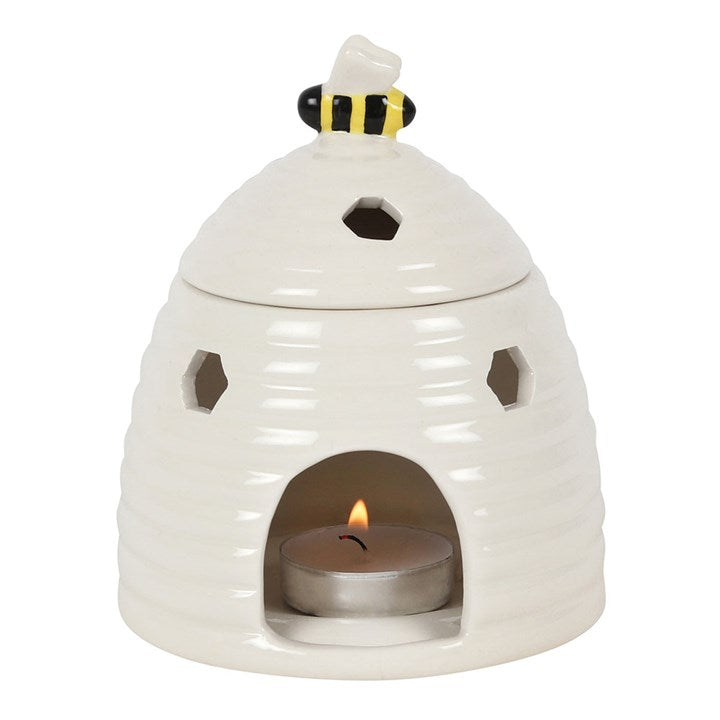 White Bee hive Ceramic Burner Comes with 10 wax melt bundle