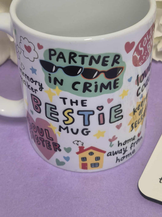 Gift Set - Bestie Design Mug & Coaster Set Cello Gift Wrapped