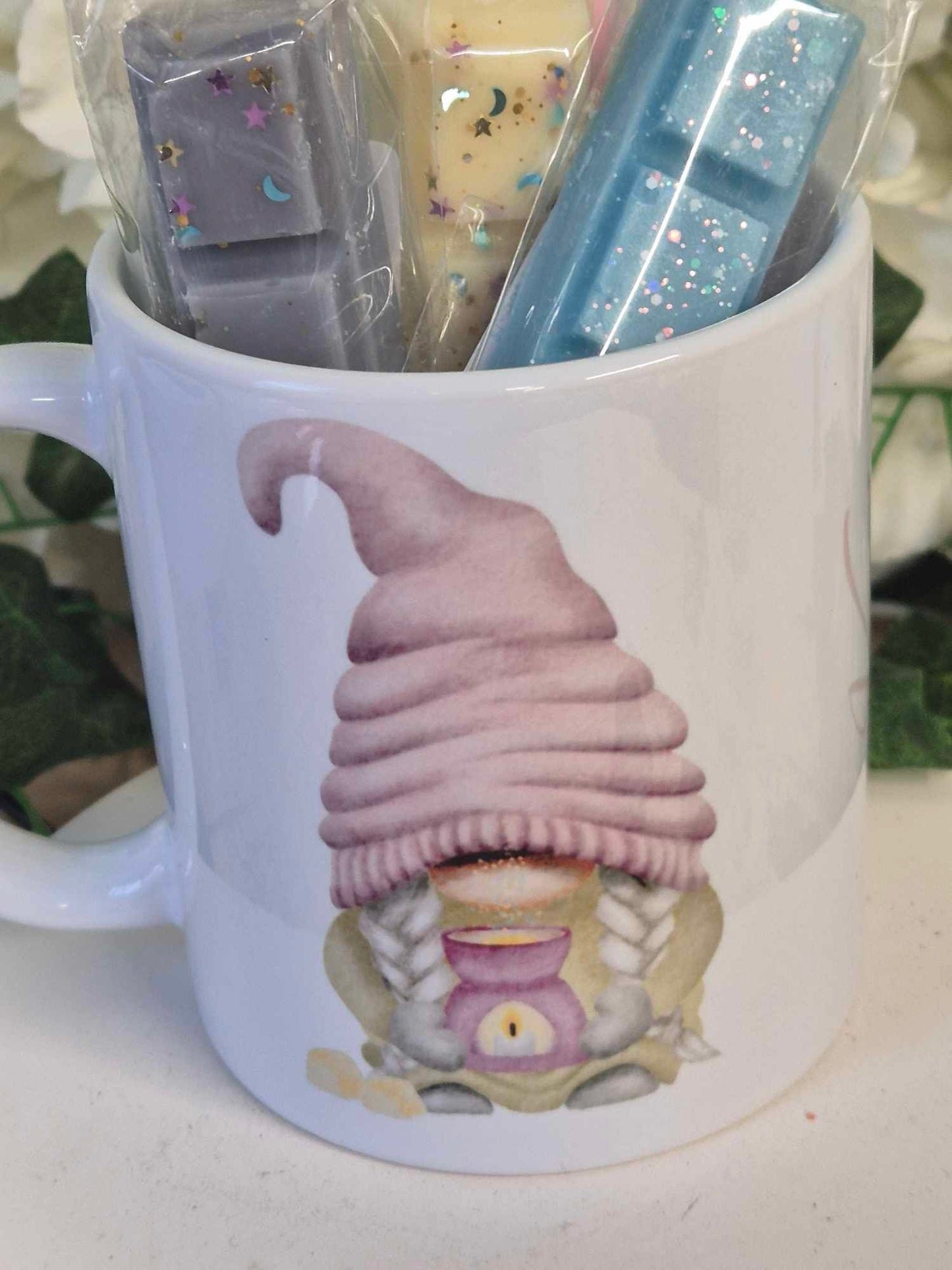 Gnome Mug Gift Set - Purple or Pink Gnome Design Mug Cello Gift Wrapped