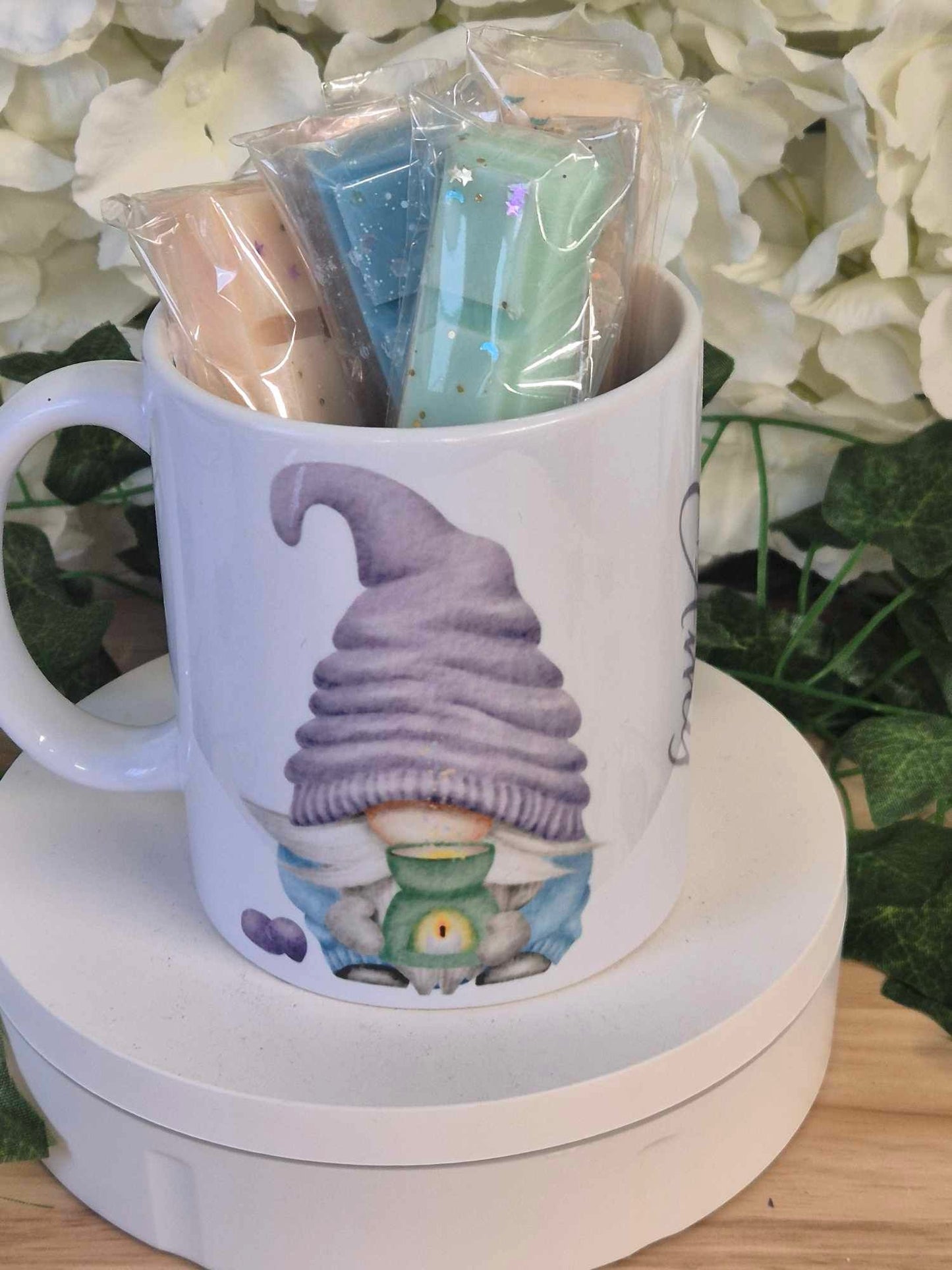 Gnome Mug Gift Set - Purple or Pink Gnome Design Mug Cello Gift Wrapped