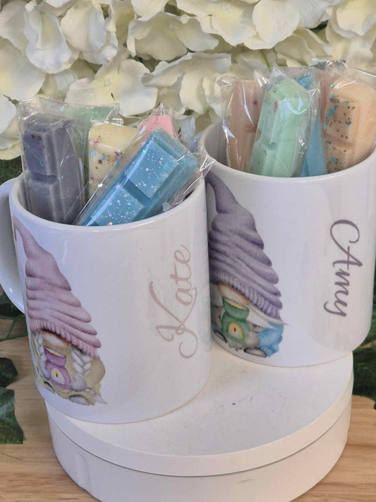 Gnome Mug Gift Set - Purple or Pink Gnome Design Mug Cello Gift Wrapped