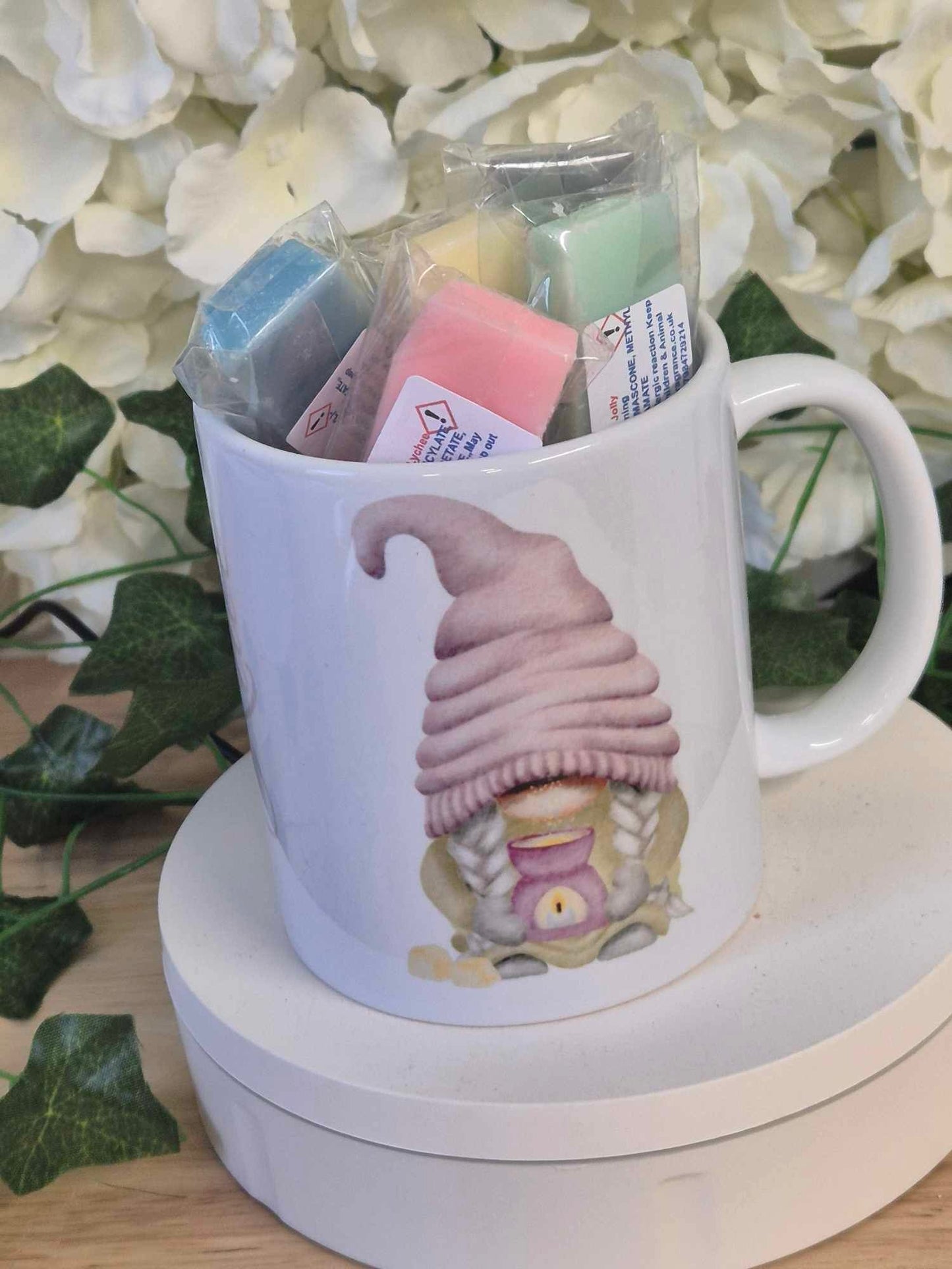 Gnome Mug Gift Set - Purple or Pink Gnome Design Mug Cello Gift Wrapped