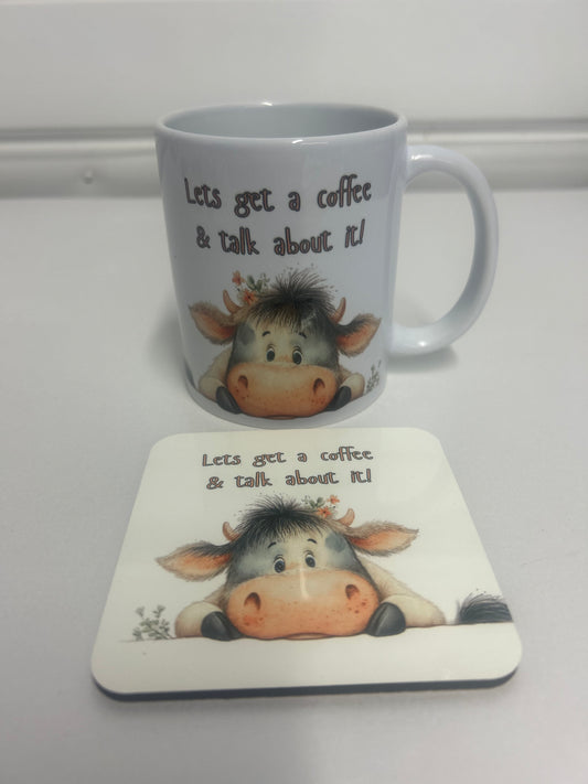 Gift Set - Gift Set - Cute cow Gift Set Gift boxed - Let's get coffee and talk about it!