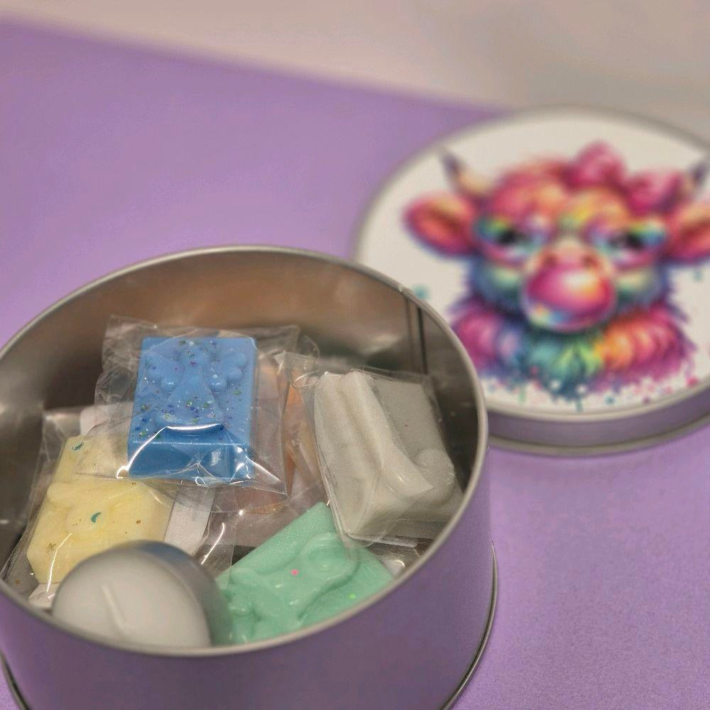 Fees Home Fragrance Round Wax Melt Tin with 10 Wax Melts and Tea Light - Pack of 10 Scents