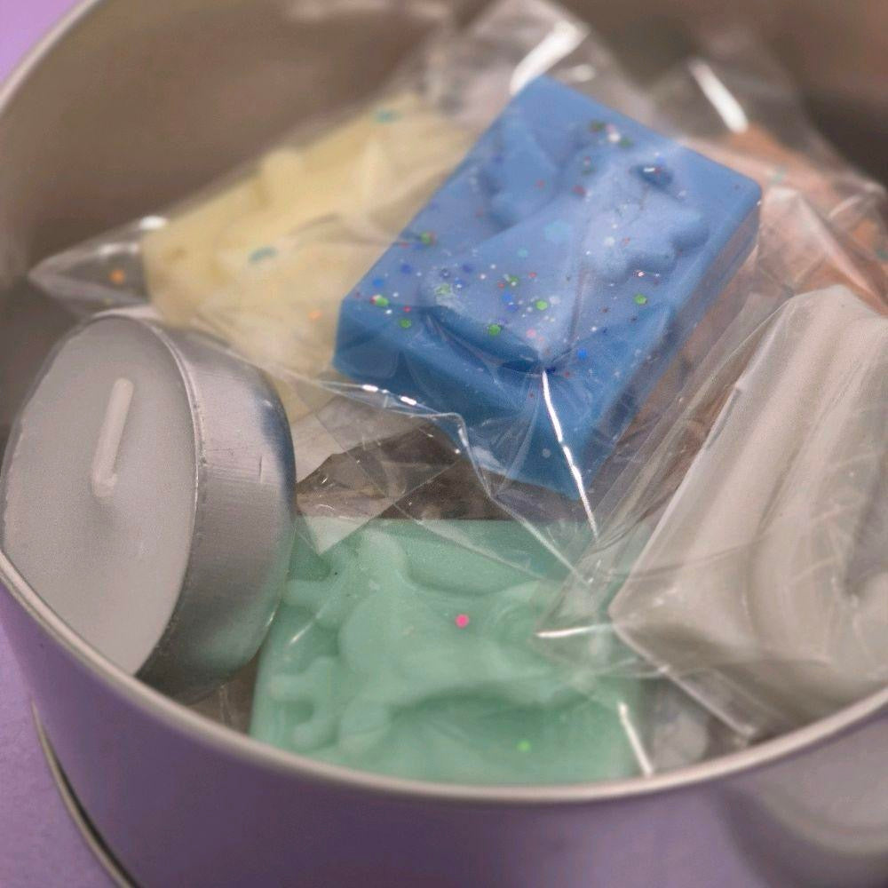 Fees Home Fragrance Round Wax Melt Tin with 10 Wax Melts and Tea Light - Pack of 10 Scents