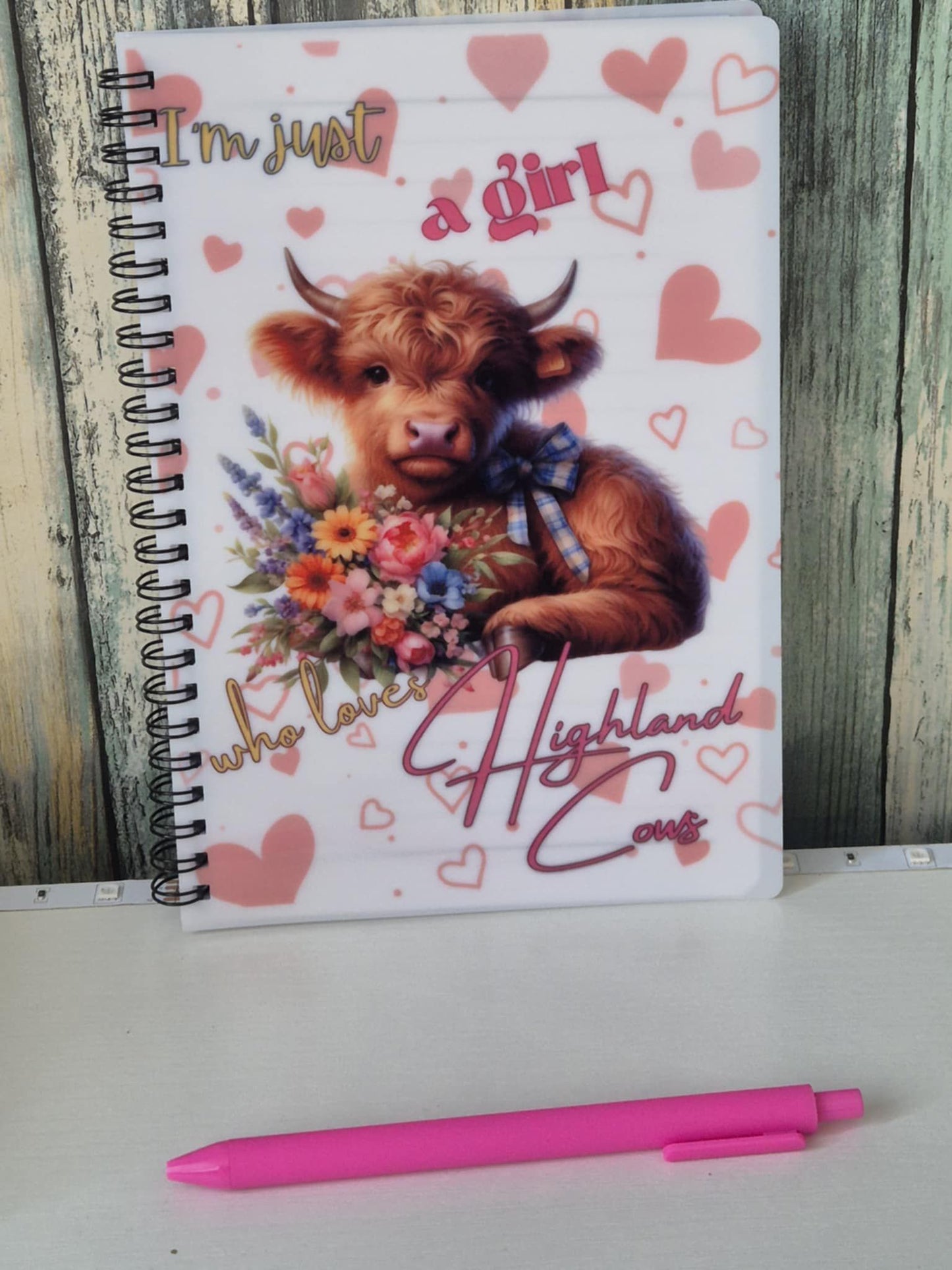 A5 Notebook Highland Cow Design - I'm just a girl who loves Highland Cows - with novelty pen