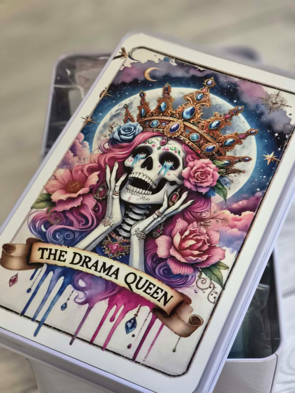 Skeleton Drama Queen  wax melt storage tin with 20 wax melts