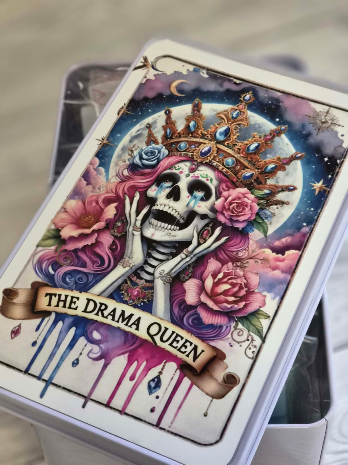 Skeleton Drama Queen  wax melt storage tin with 20 wax melts
