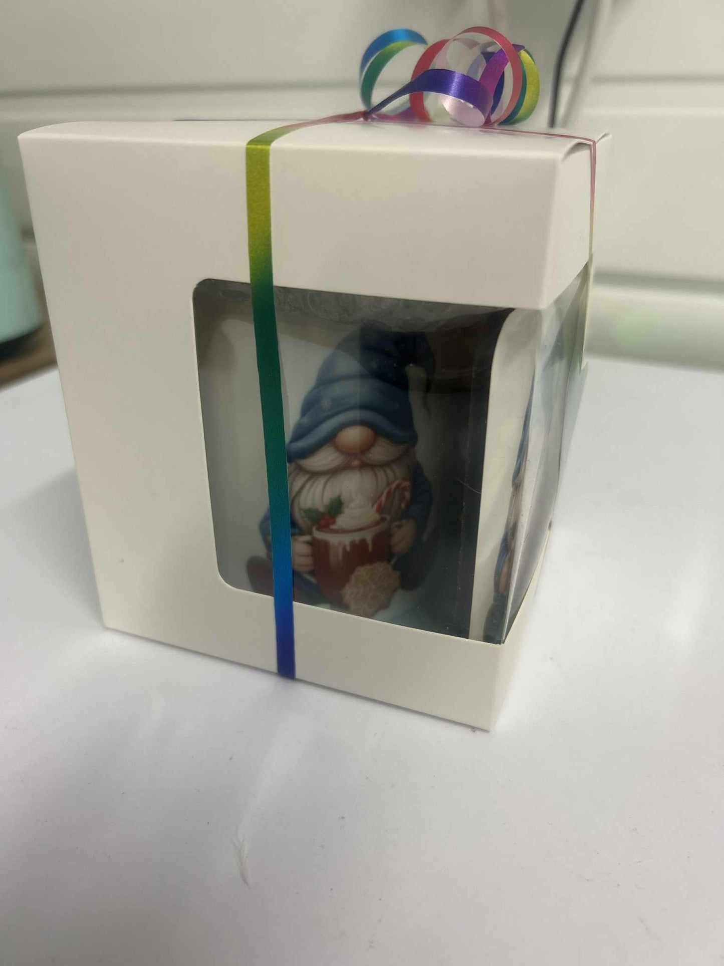 Gift Set - Gnome "Powered by Coffee and attitude" Gnome Design Mug & Coaster Box Gift Wrap