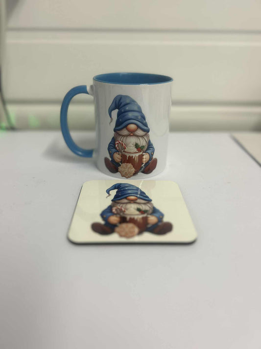 Gift Set - Blue Gnome Design Mug & Coaster Box Gift Wrap
