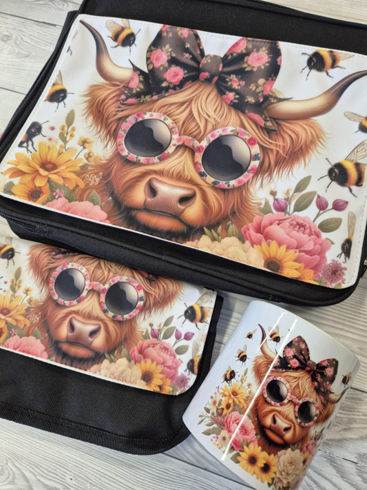 New Hair And make up 4 piece storage bundle - Highland cow bee design