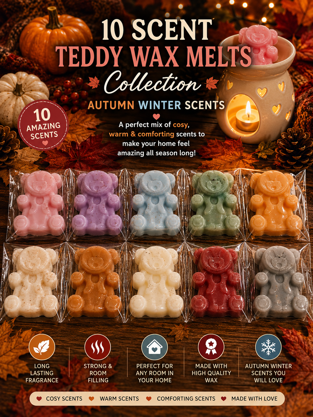Box of Teddies sample box - 10 scent wax melts -Autumn Winter Scents